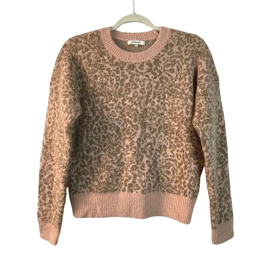 Madewell Pink Leopard Shrunken Merino Wool Pullover Sweater Size S